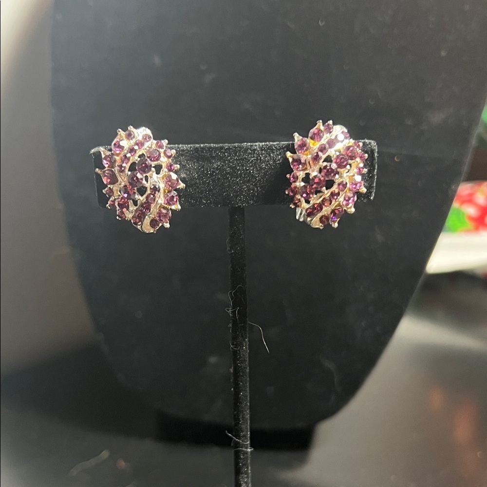 Vintage Purple and Silver tone Women's Clip On Earrings